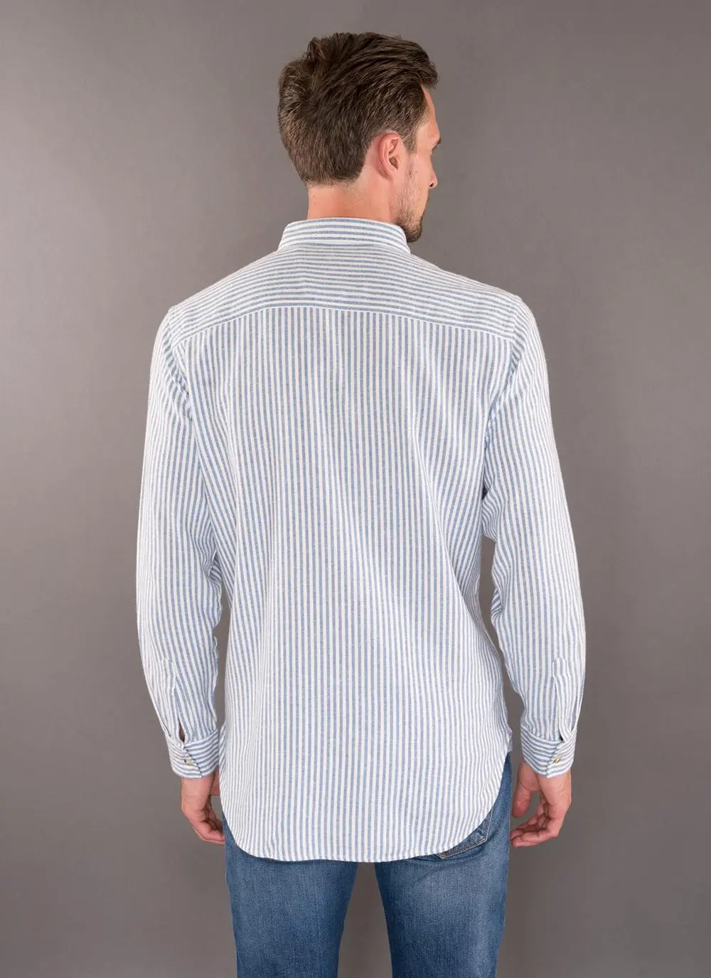 Collared Grandfather Blue Striped Shirt