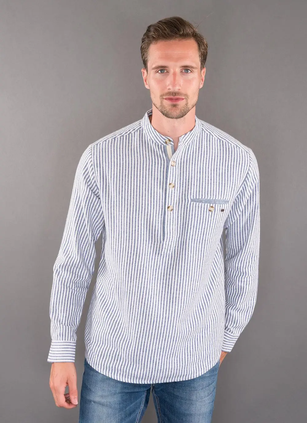 Grandfather Navy Striped Shirt