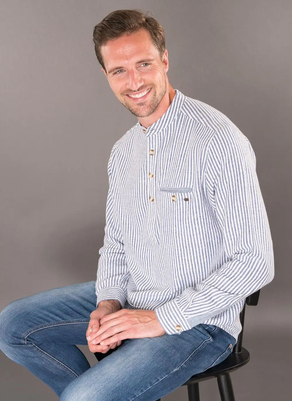 Grandfather Navy Striped Shirt