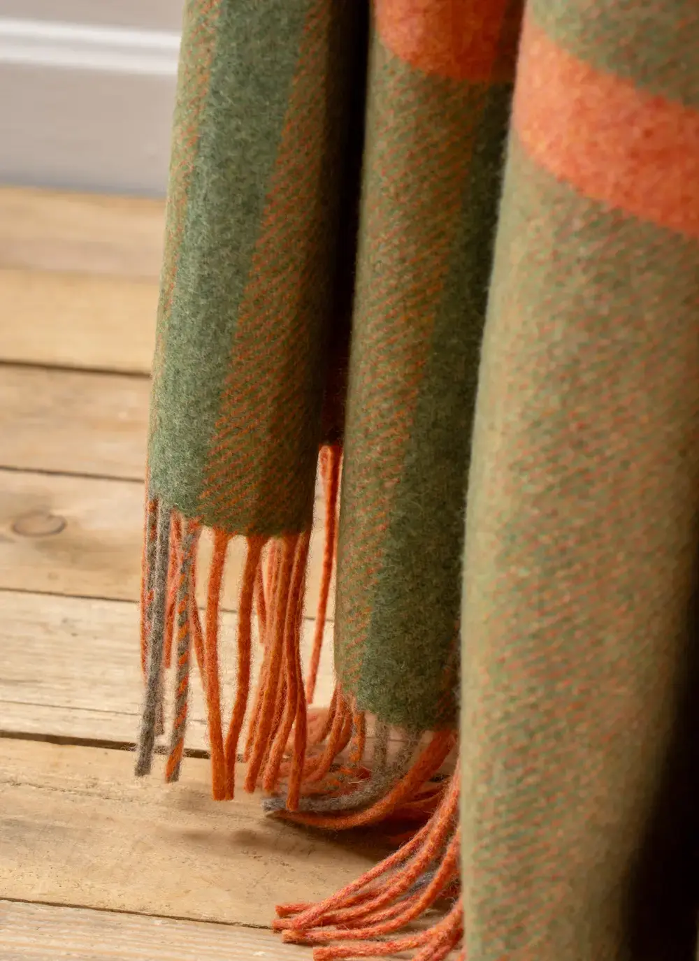 Green & Orange Large Lambswool Throw