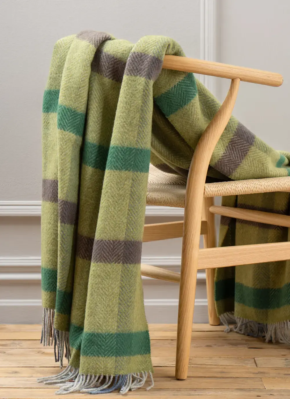 Green Block Wool Cashmere Throw 