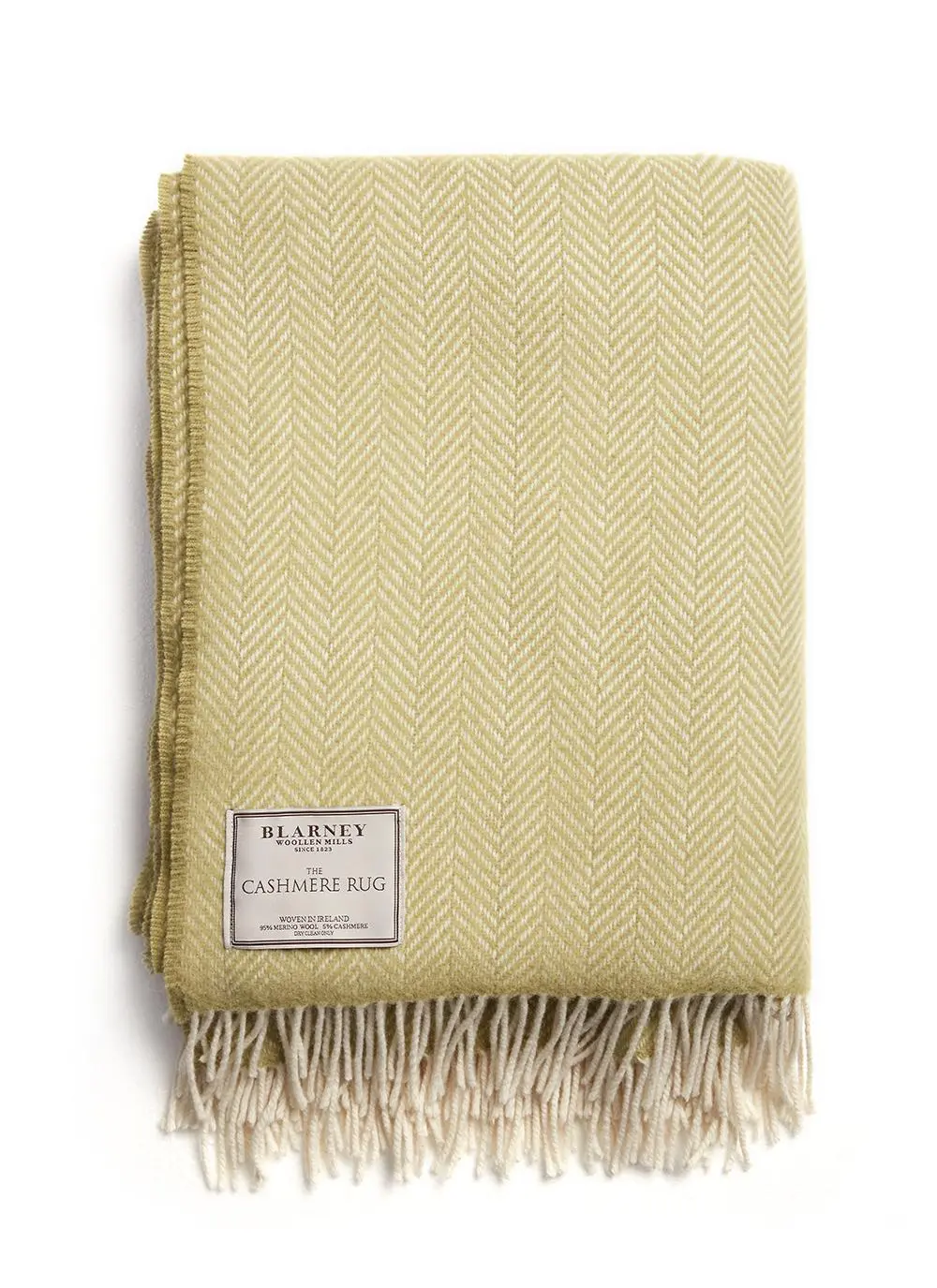 Green Herringbone Wool Cashmere Throw