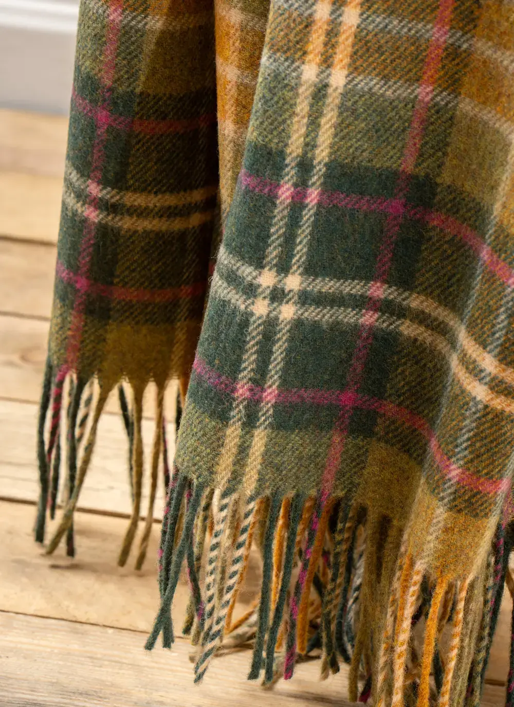 Green, Rust & Pink Lambswool Throw