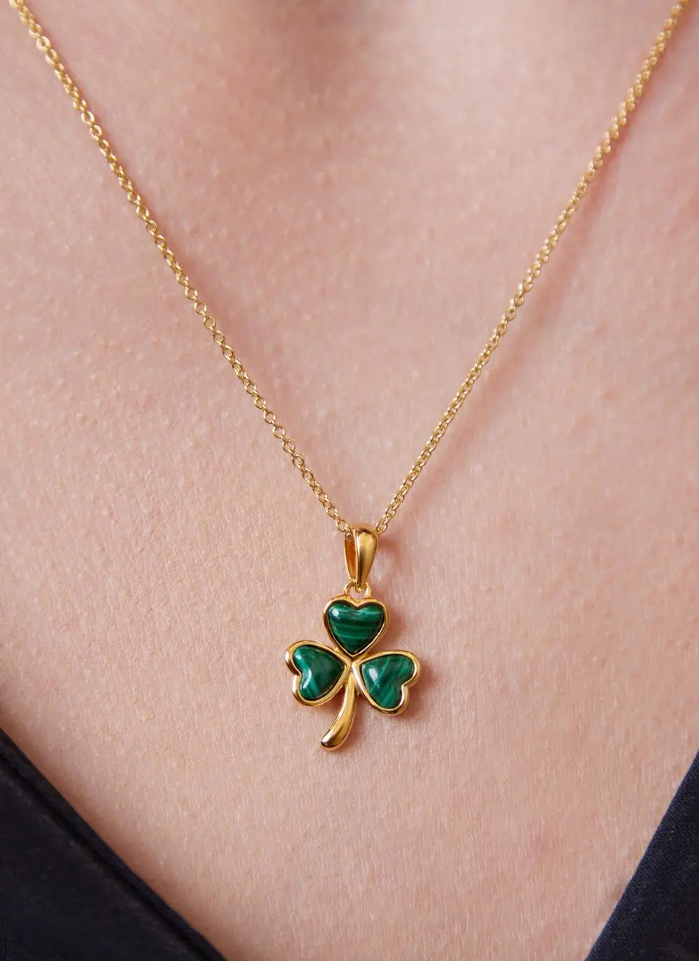 14ct Gold Vermeil Shamrock Pendant with Malachite