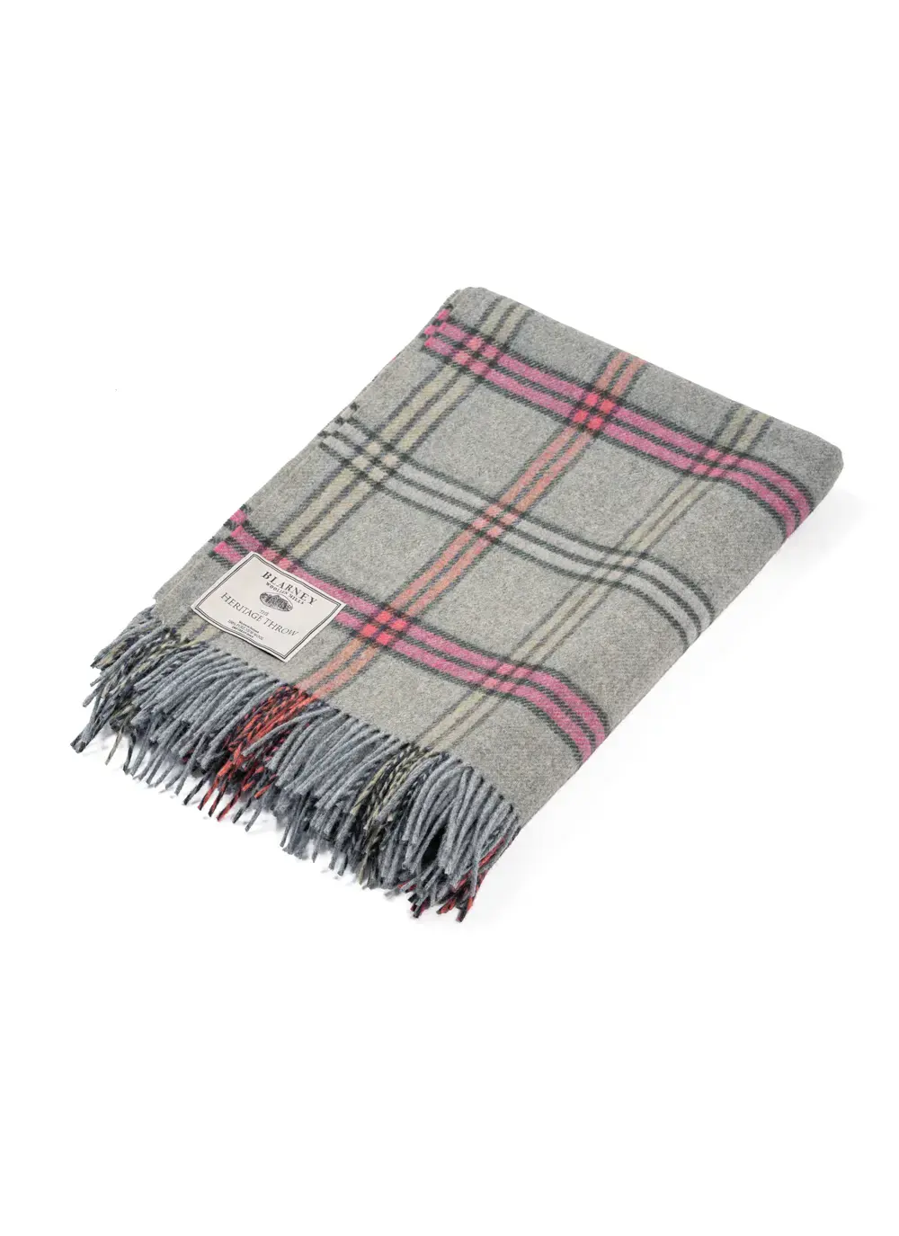Grey & Pink Large Lambswool Throw