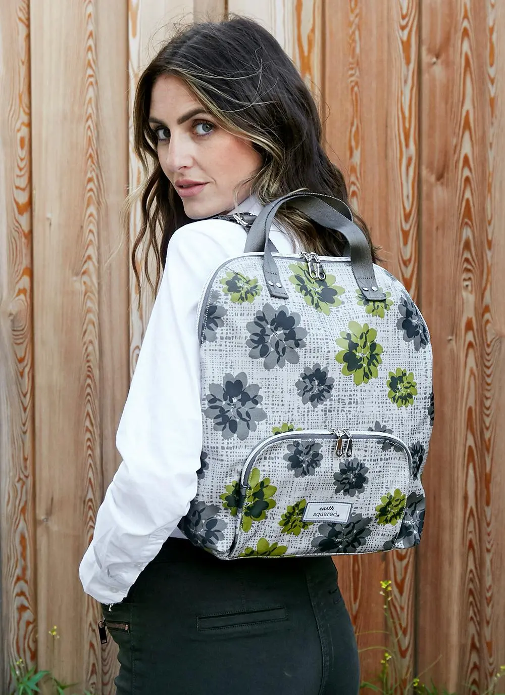 Grey Autumnal Flower Oil Cloth Backpack