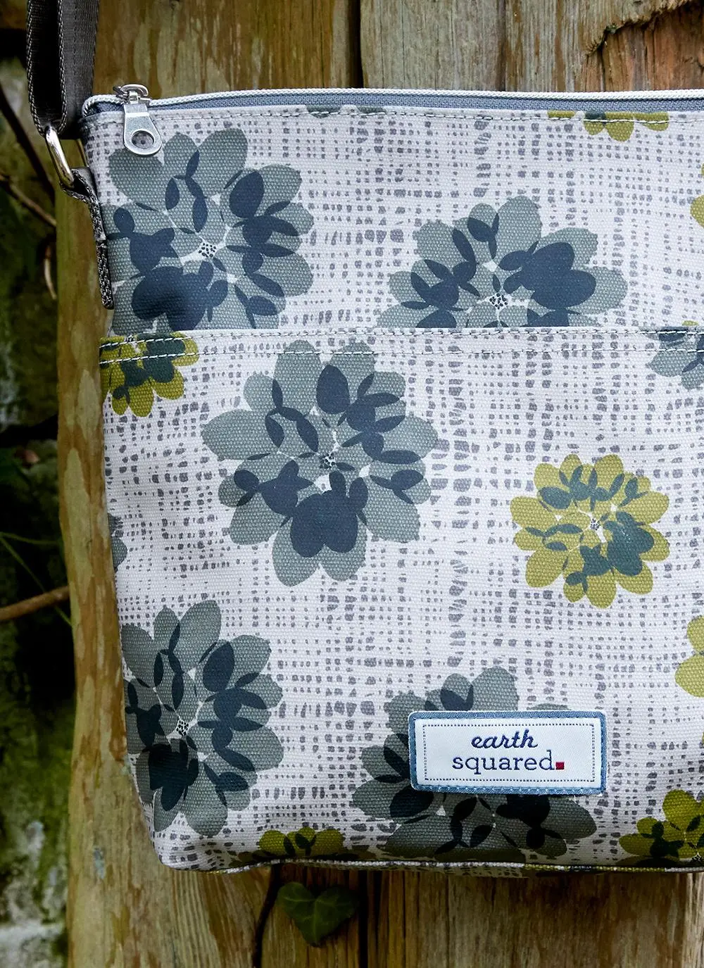 Grey Autumnal Flower Oil Cloth Messenger Bag