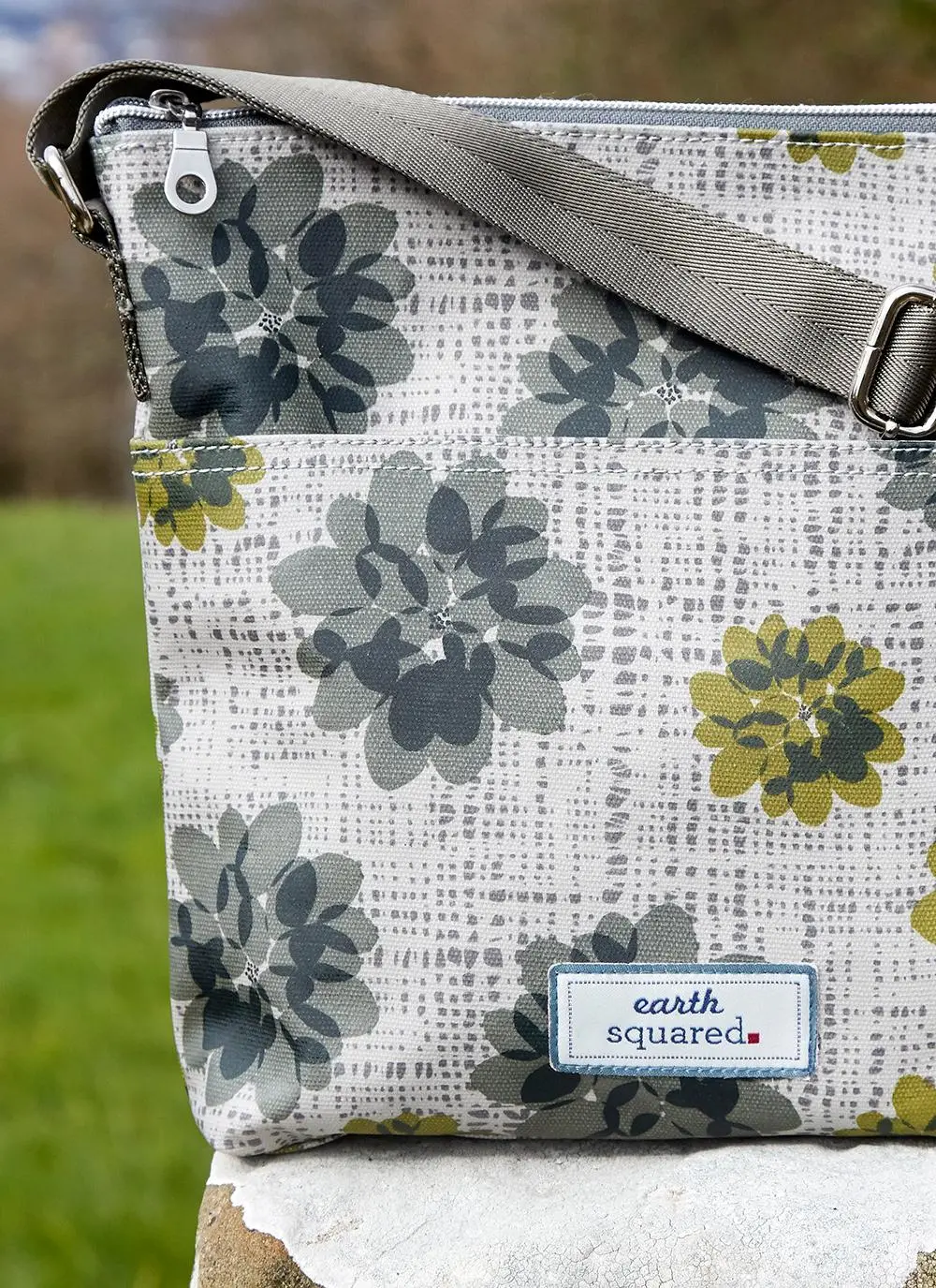 Grey Autumnal Flower Oil Cloth Messenger Bag