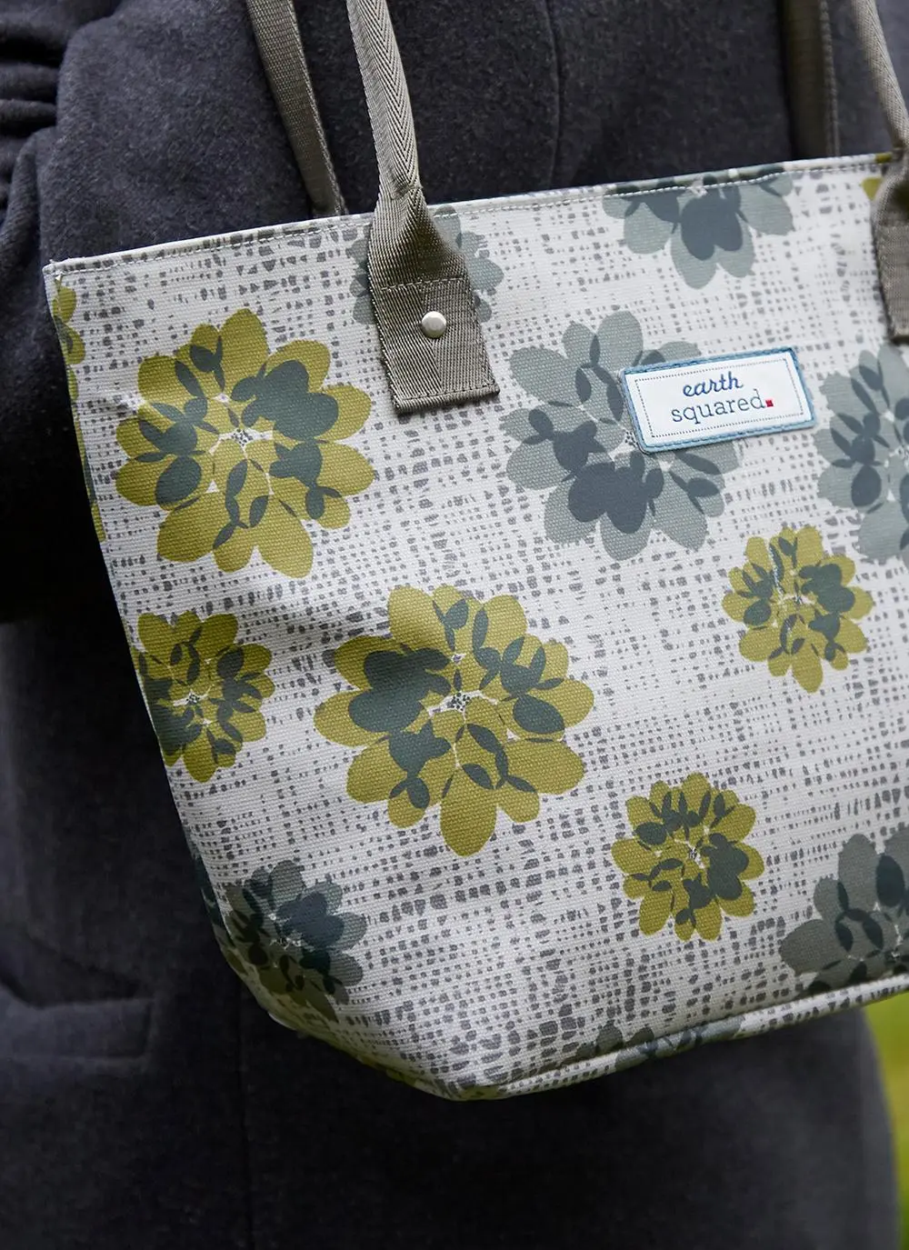 Grey Autumnal Flower Oil Cloth Tote Bag