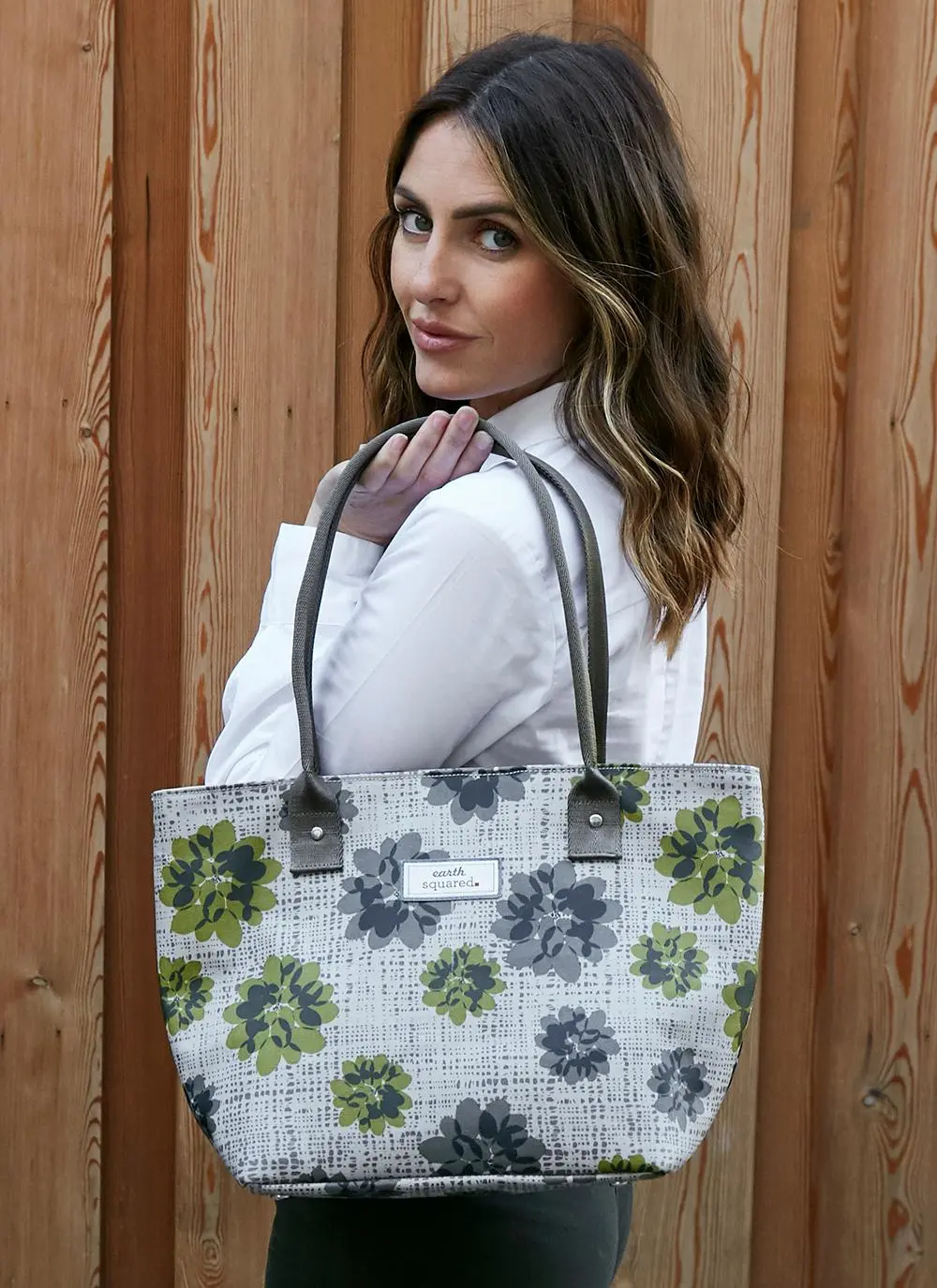 Grey Autumnal Flower Oil Cloth Tote Bag