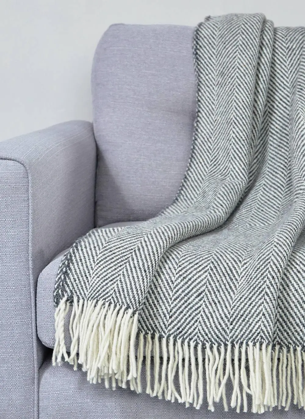Grey & Natural Herringbone Throw
