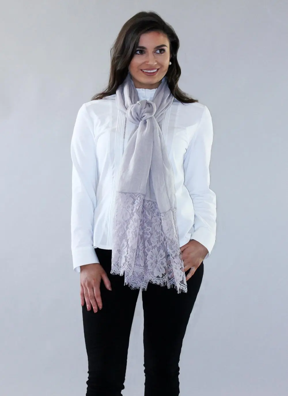 Lace Trim Scarf Gray