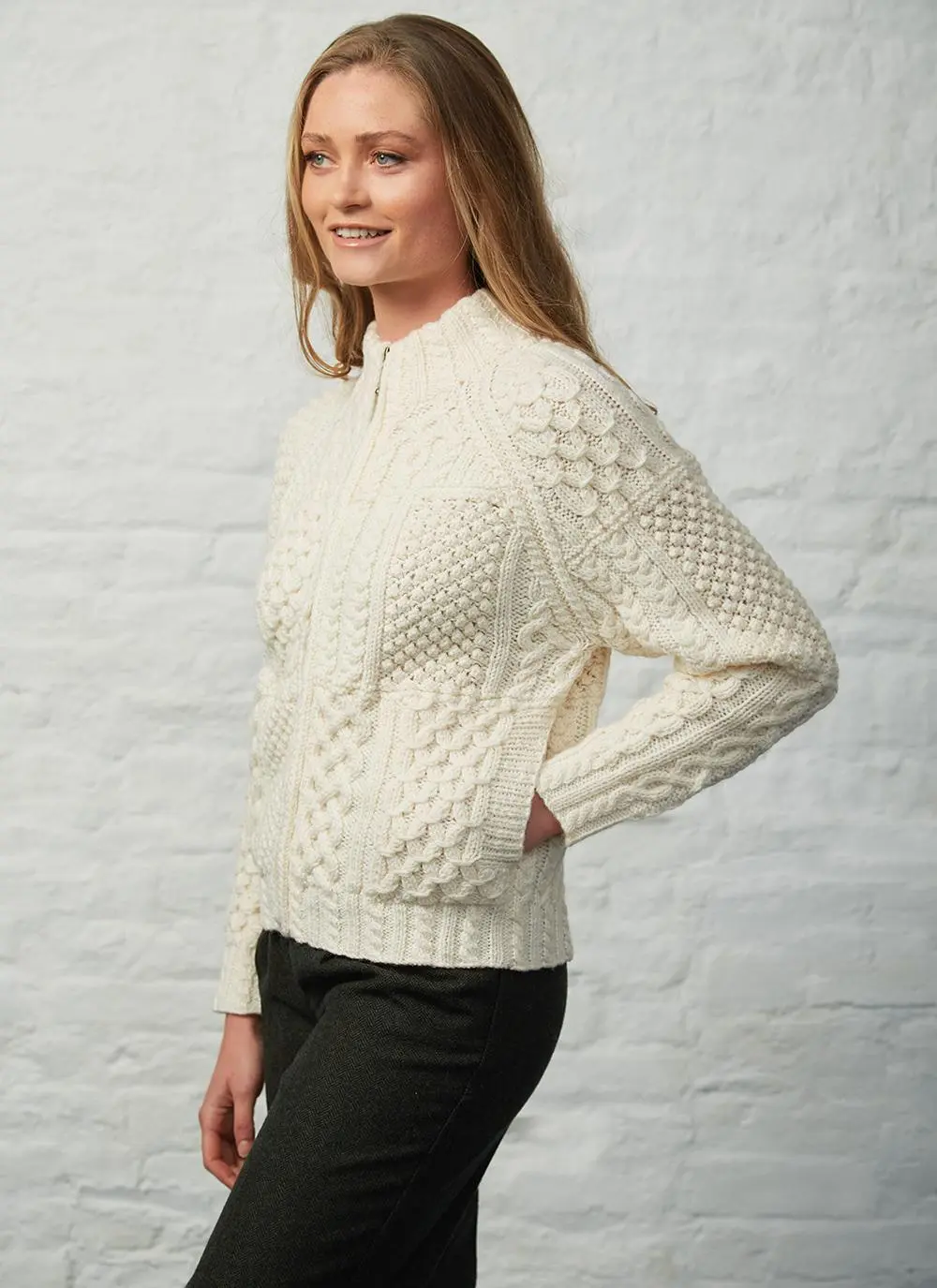 Hand-Knit Aran Zip Cardigan