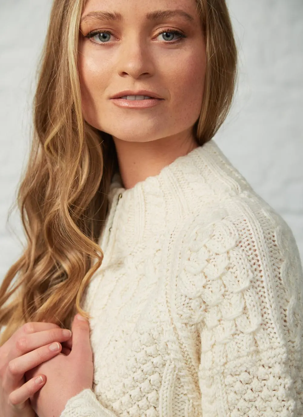 Hand-Knit Aran Zip Cardigan