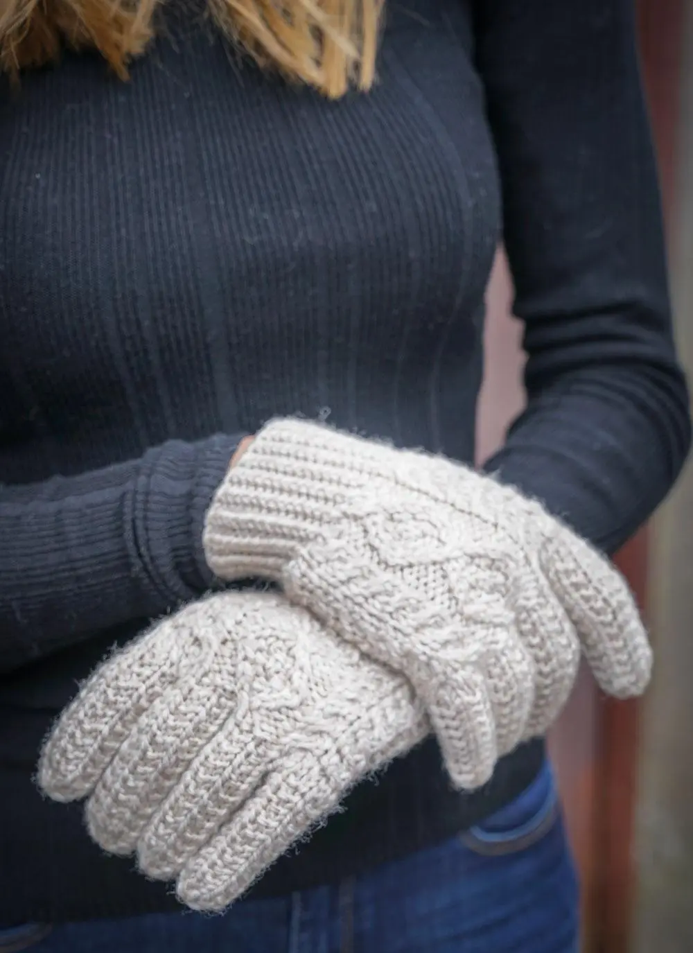 Hand-Knit Aran Gloves 