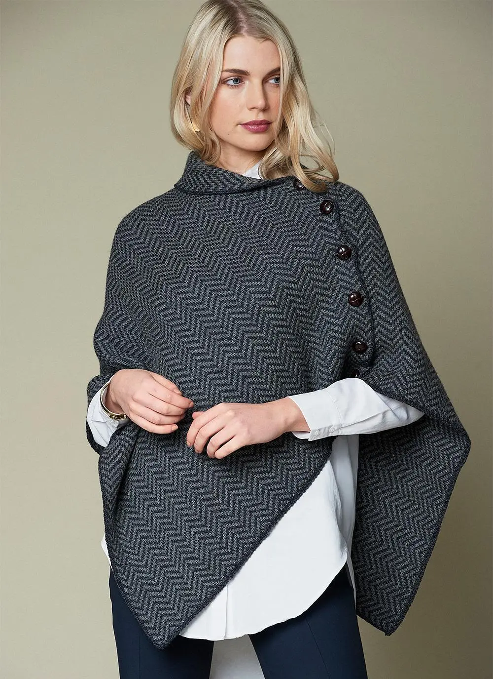 Herringbone Wool Poncho