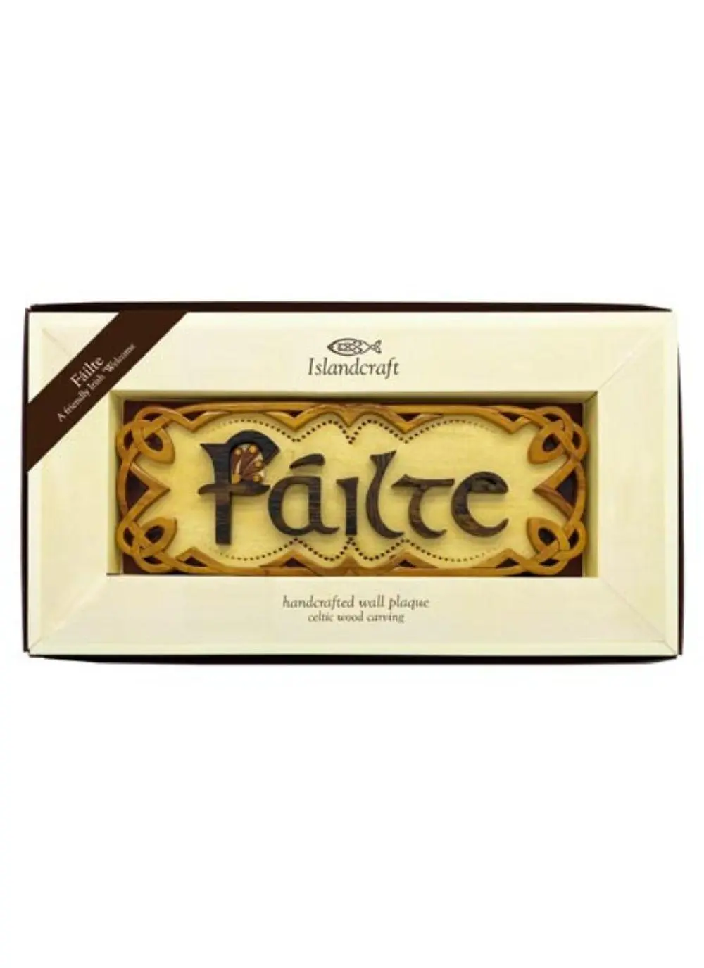 wooden plaque with carving in packaging
