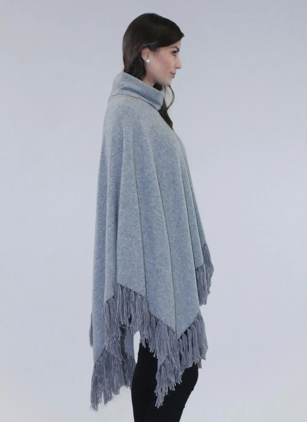 Cowl Neck Tassel Cape Gray