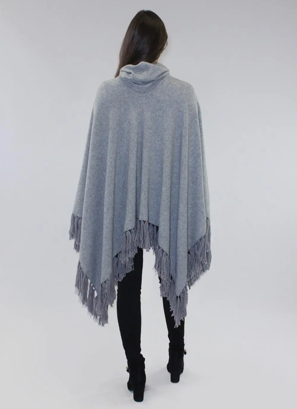 Cowl Neck Tassel Cape Gray