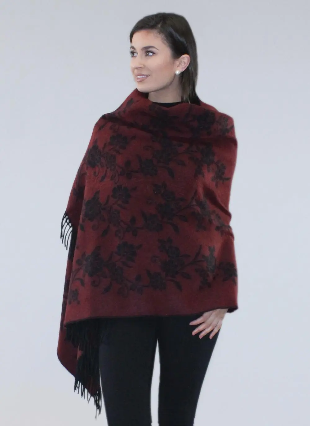 Floral Blanket Scarf Burgundy
