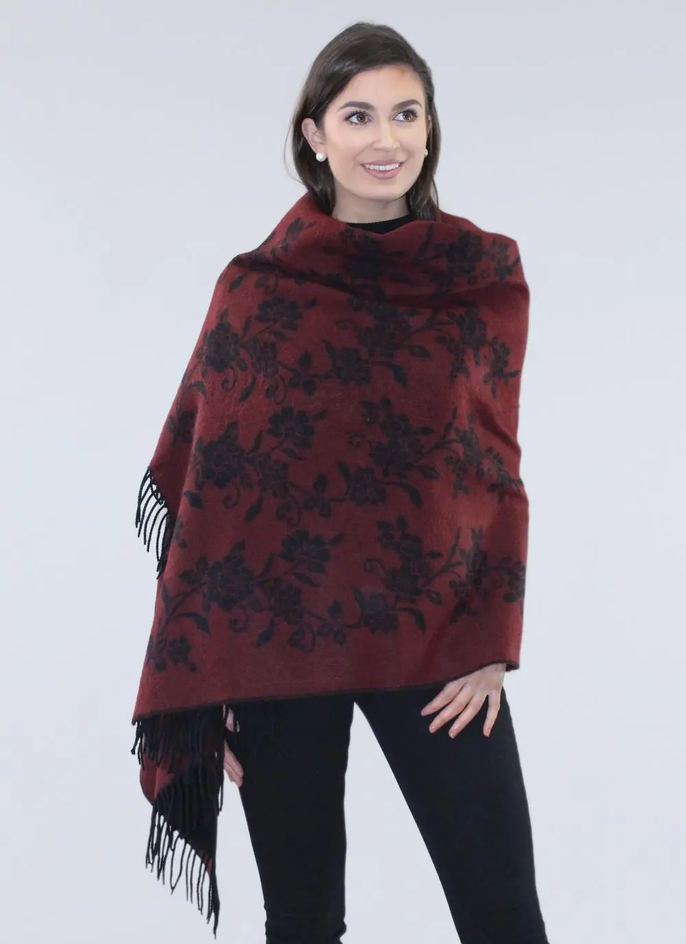 Floral Blanket Scarf Burgundy