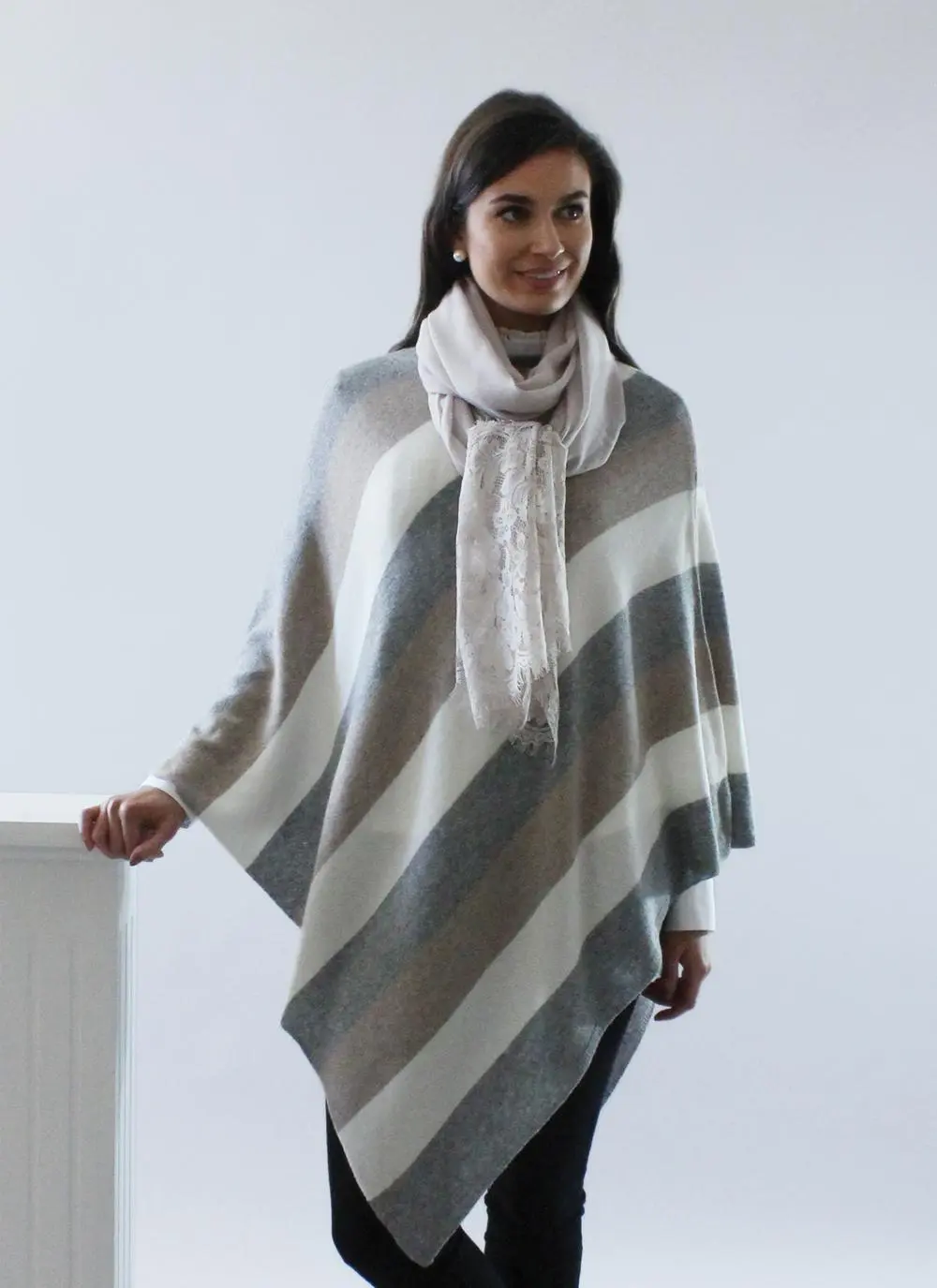 Lace Trim Scarf Beige