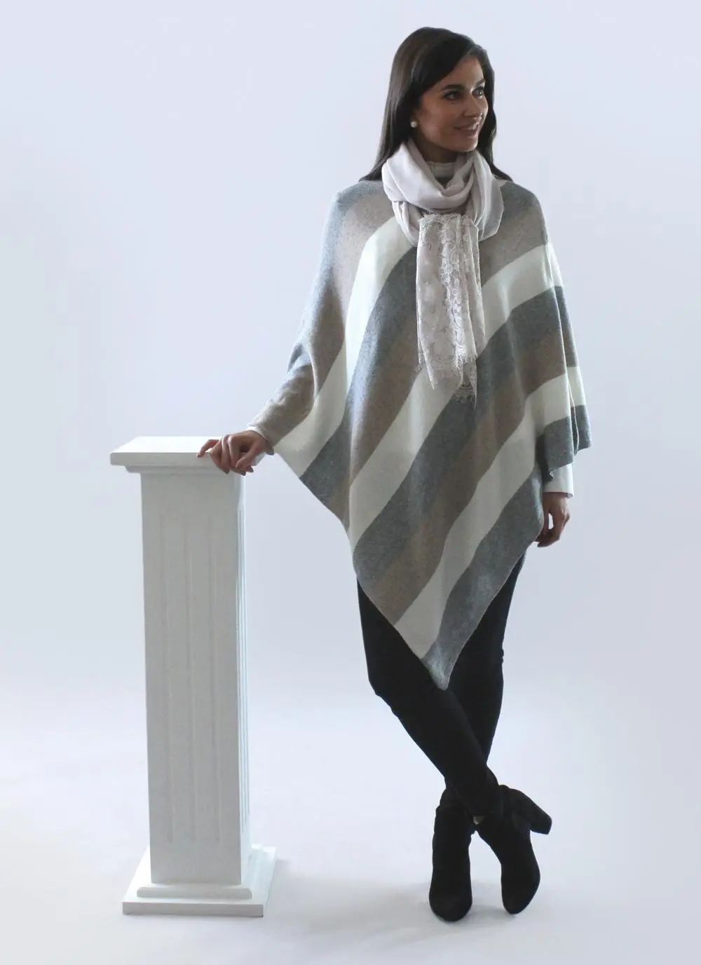 Lace Trim Scarf Beige