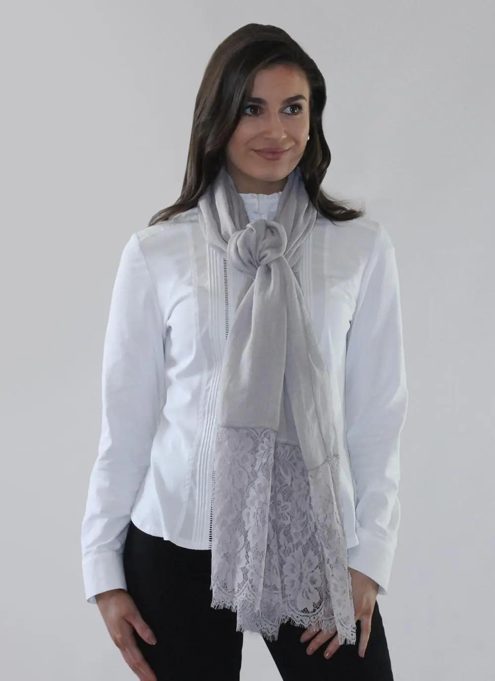Lace Trim Scarf Gray