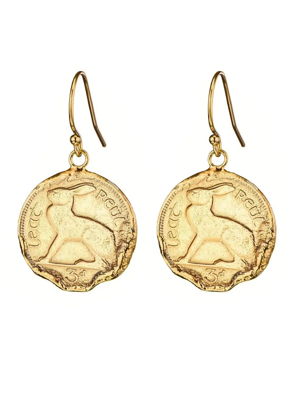 IRISH 3 PENCE COIN EARRINGS GOLD VERMEIL 