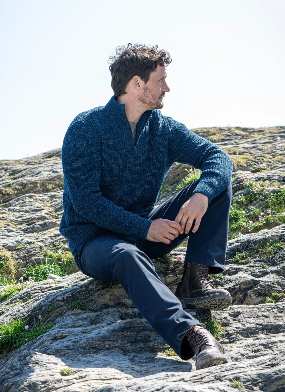 Ribbed Zip Neck Troyer Sweater