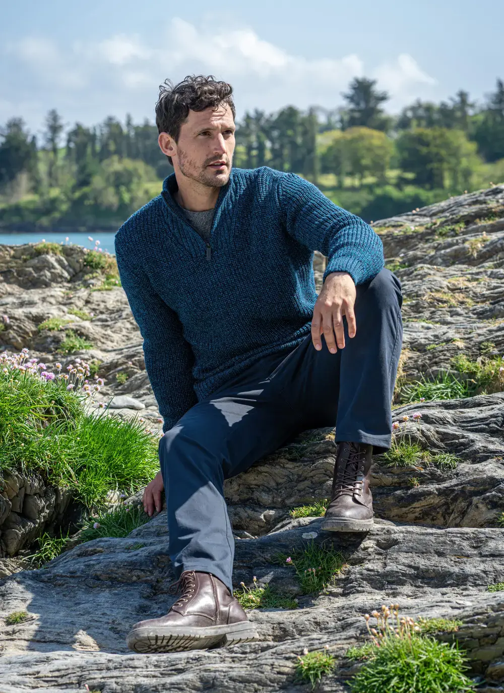 Ribbed Zip Neck Troyer Sweater