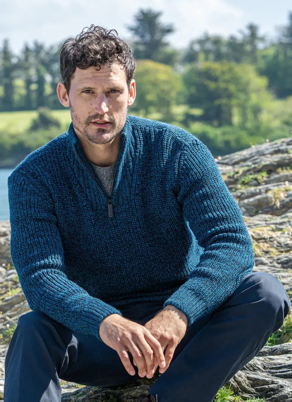Ribbed Zip Neck Troyer Sweater