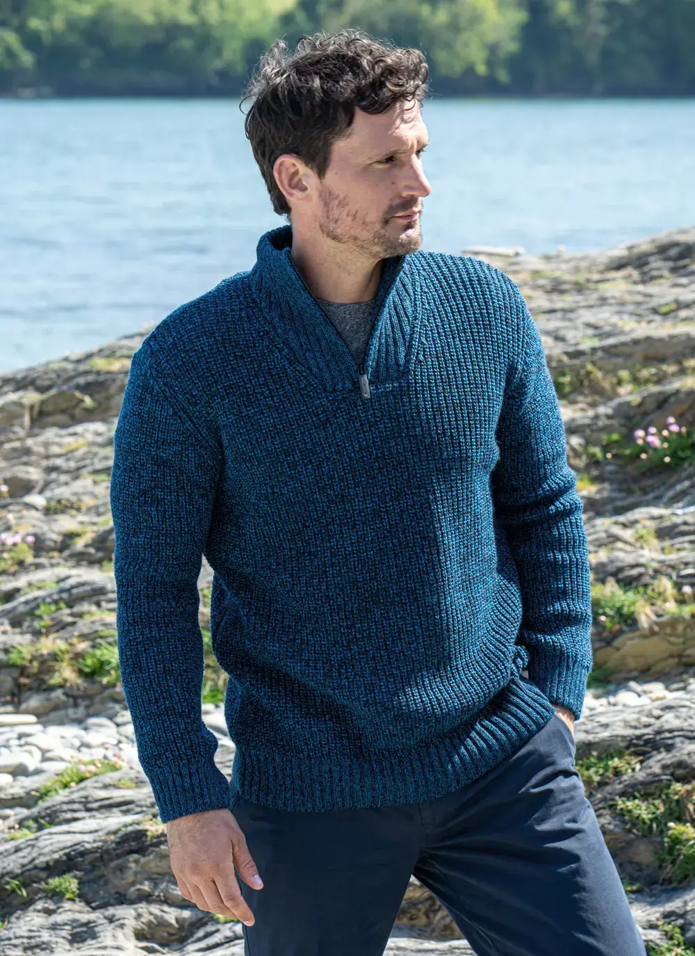 Ribbed Zip Neck Troyer Sweater