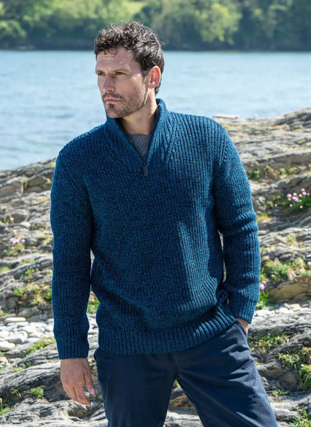 Ribbed Zip Neck Troyer Sweater