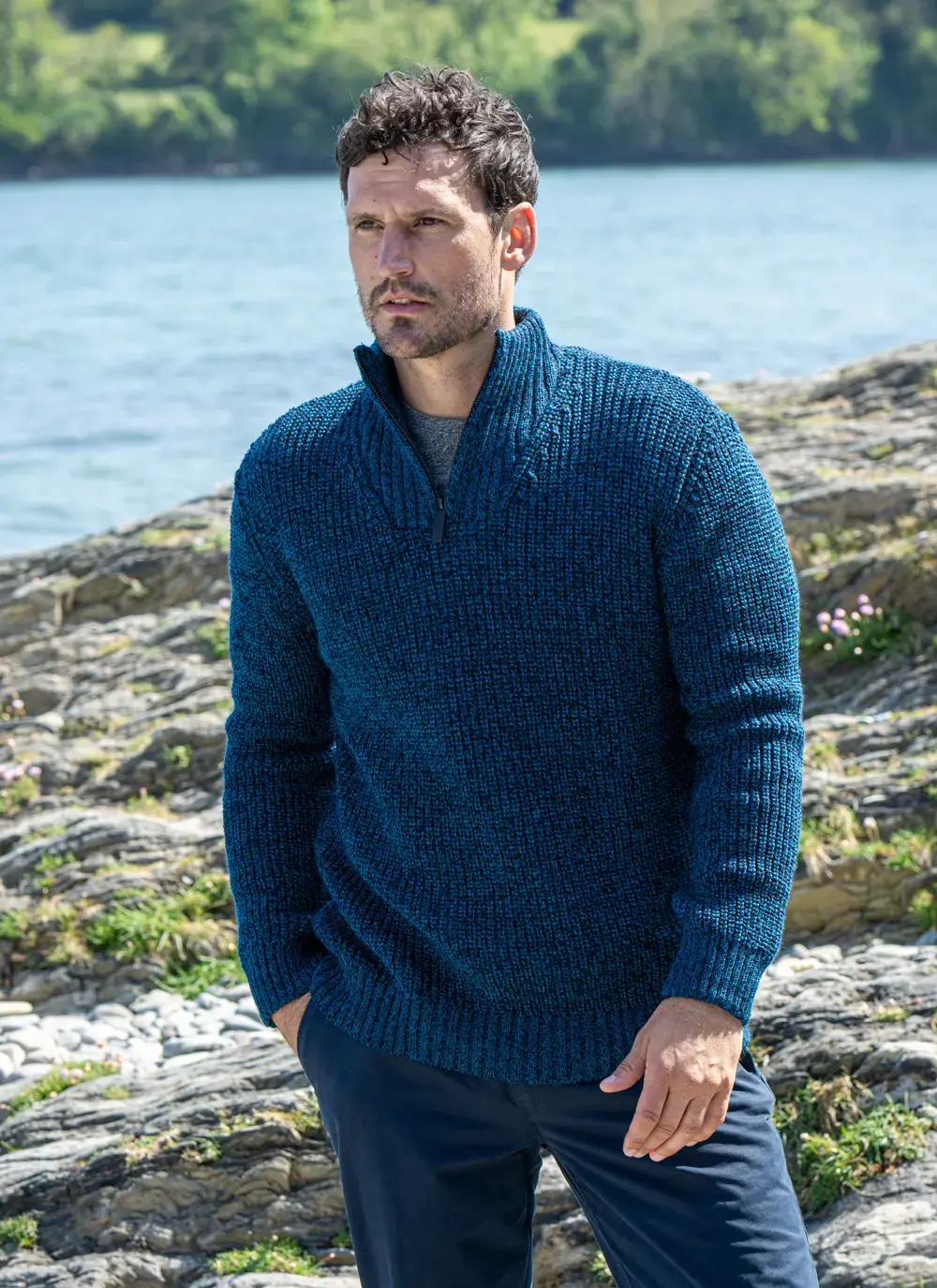 Ribbed Zip Neck Troyer Sweater