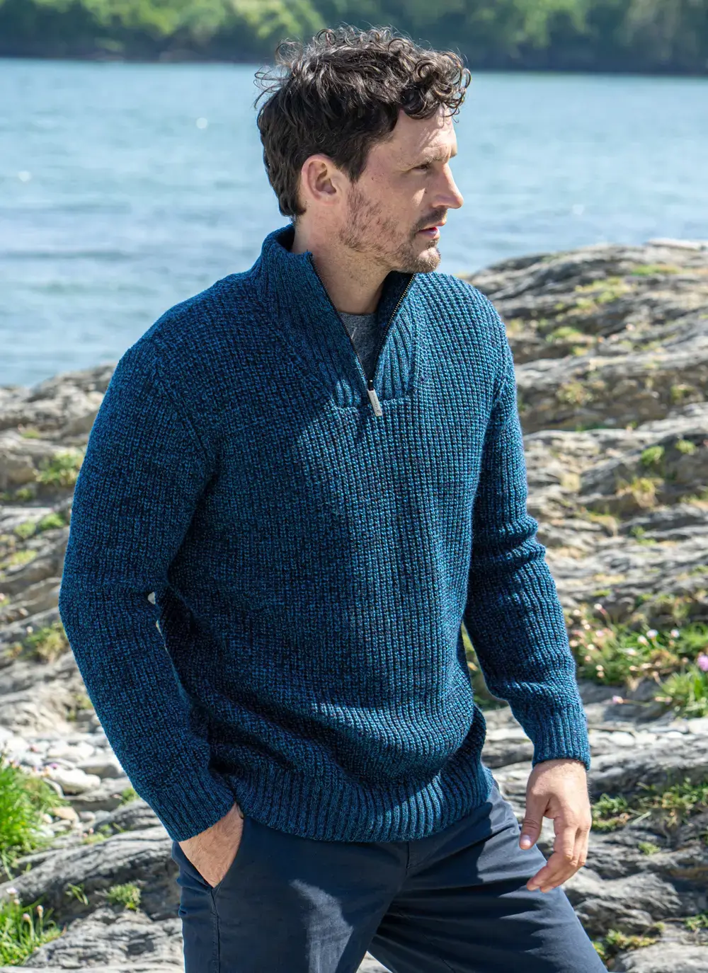 Ribbed Zip Neck Troyer Sweater