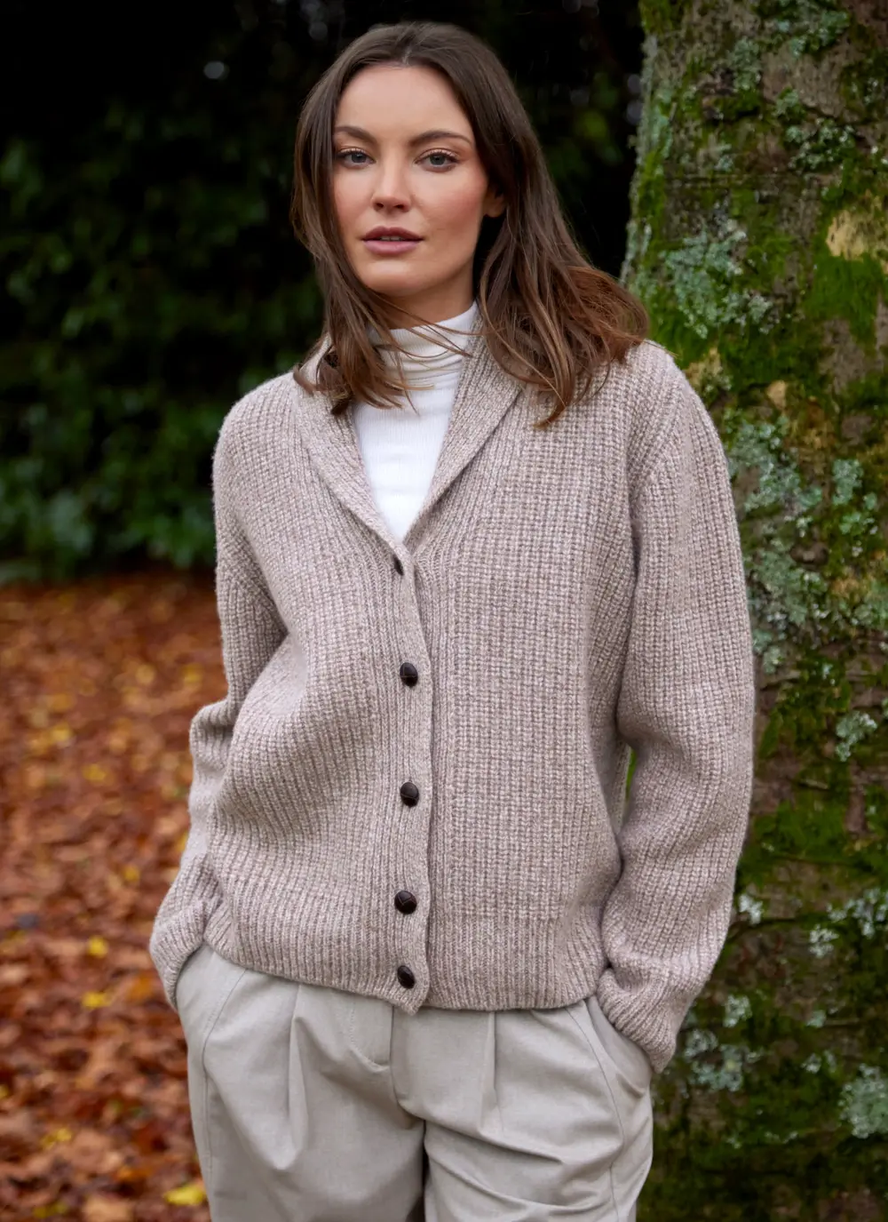 Brona Shawl Collar Ribbed Cardigan