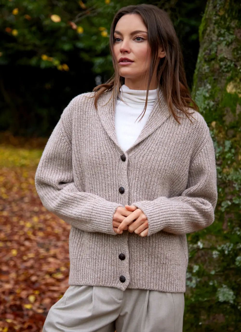 Brona Shawl Collar Ribbed Cardigan