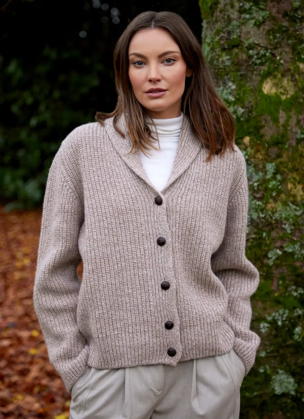 Brona Shawl Collar Ribbed Cardigan