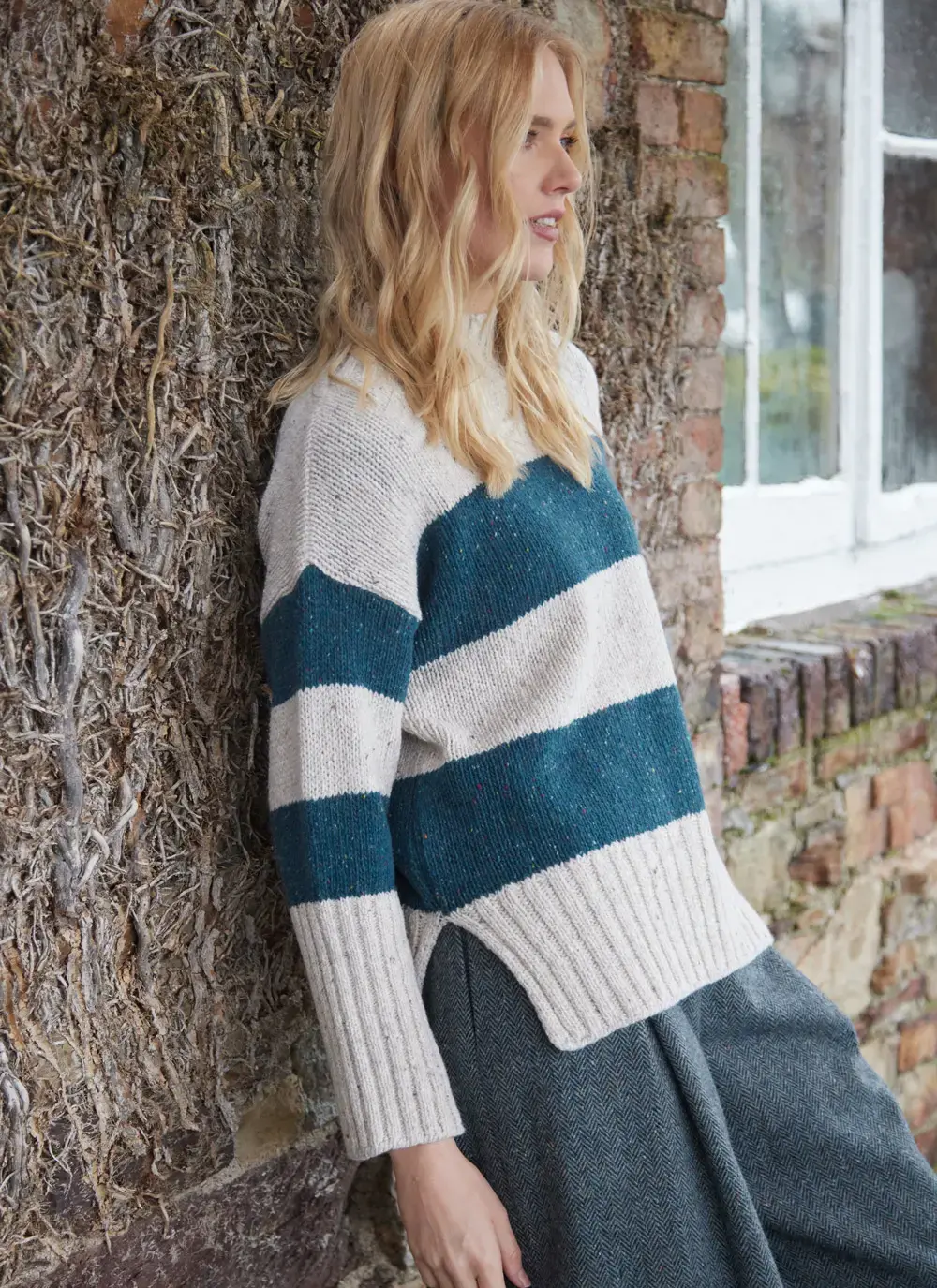 Anna Cashmere Stripe Funnel Neck 