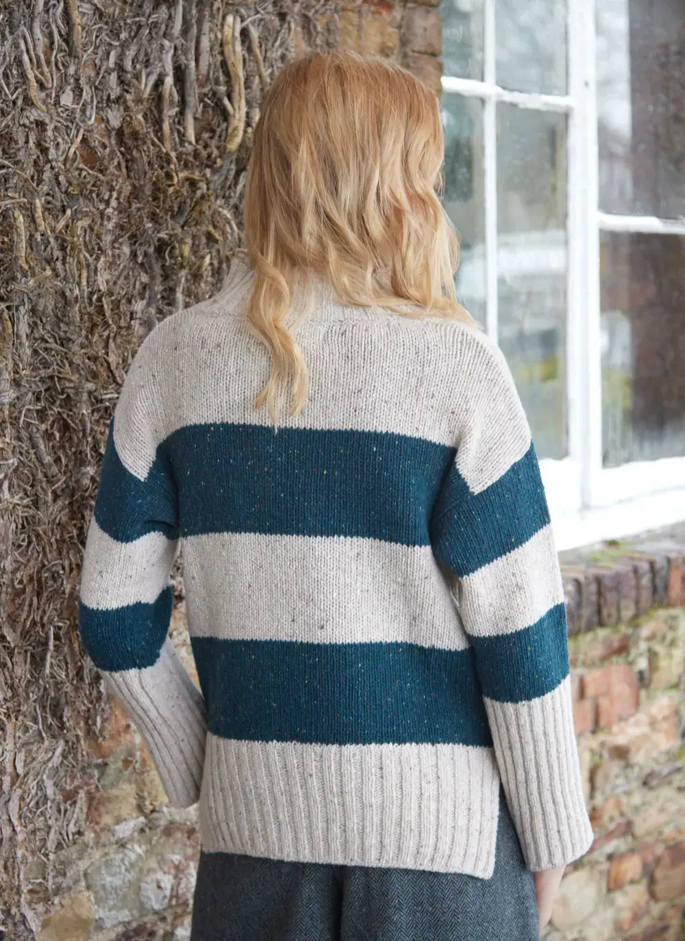 Anna Cashmere Stripe Funnel Neck 