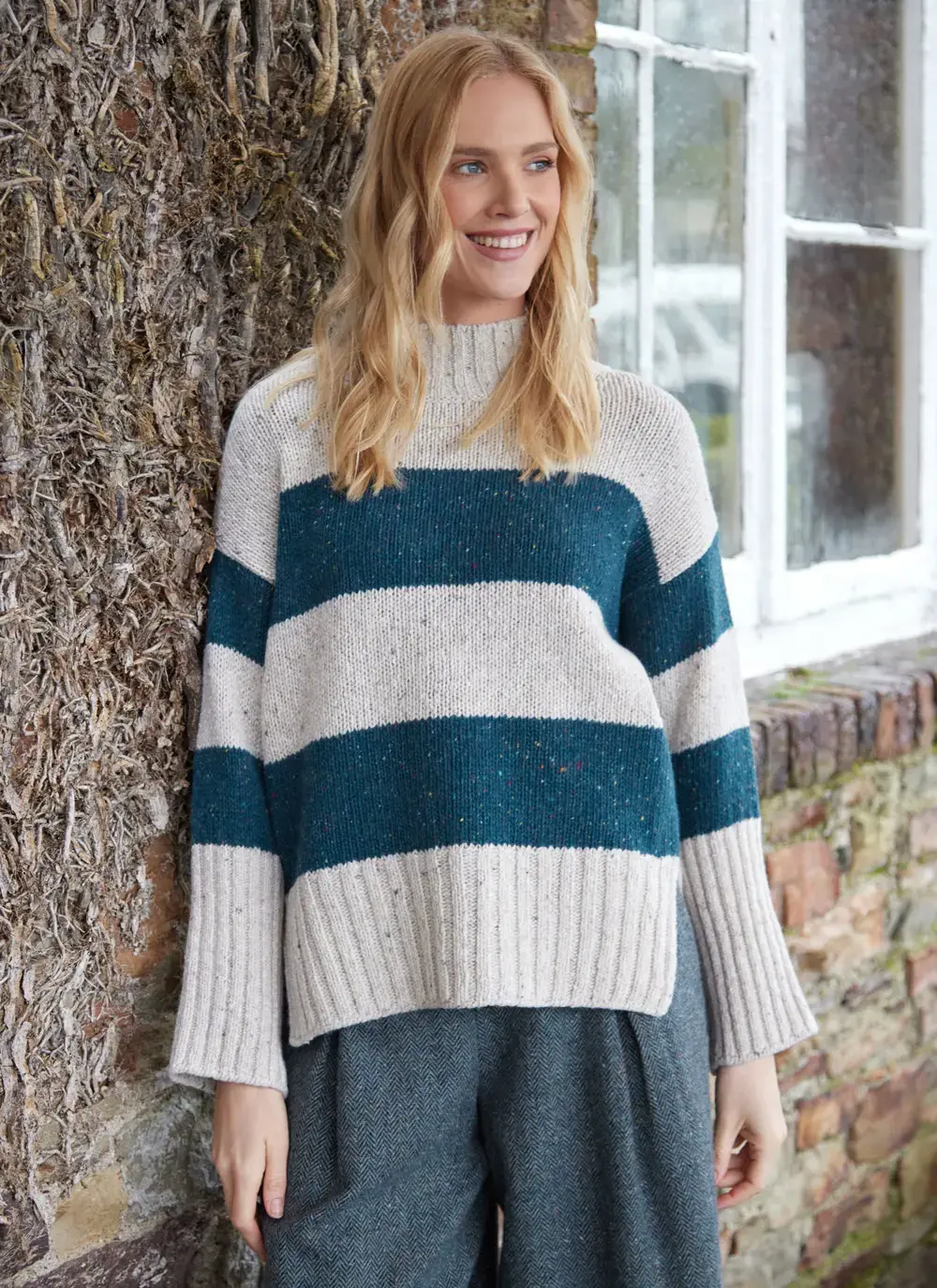 Anna Cashmere Stripe Funnel Neck 