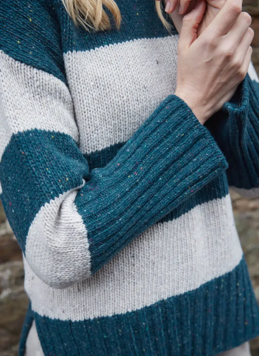 Anna Cashmere Stripe Funnel Neck 