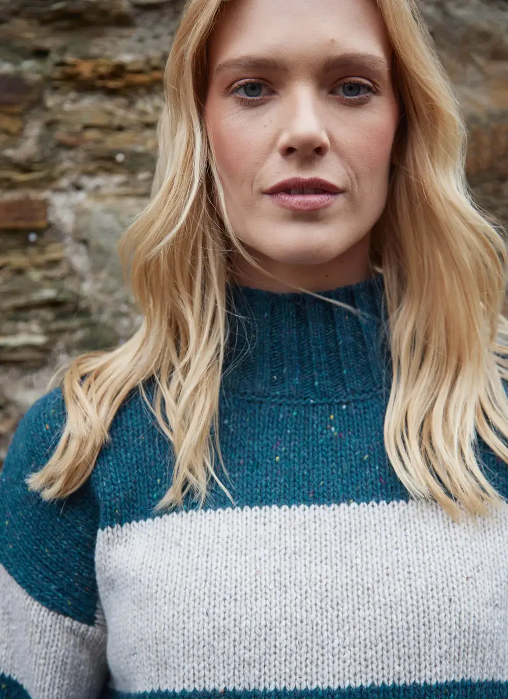 Anna Cashmere Stripe Funnel Neck 