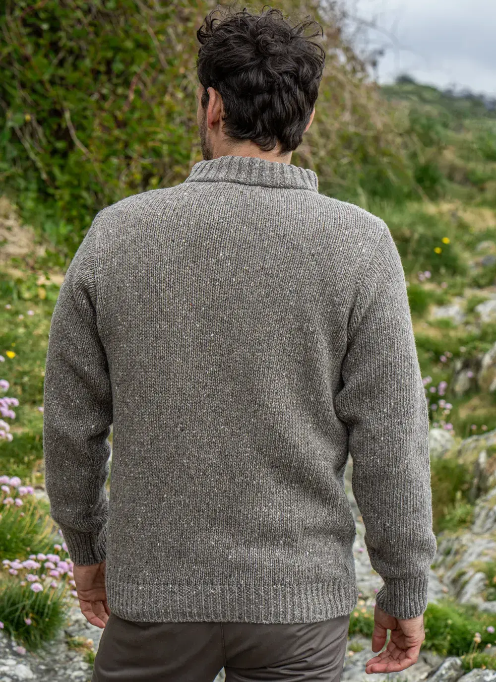 Back view of Rocky Ground Glenstone Sweater showing full wool knit texture and fitted shape.