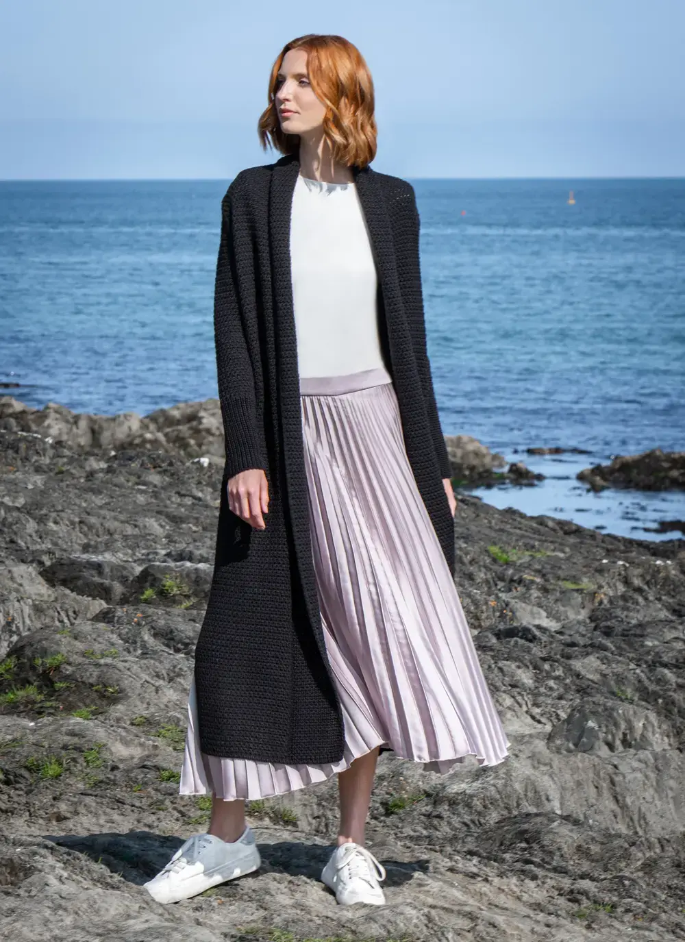 Kilcoole Long Merino Wool Coatigan in Black