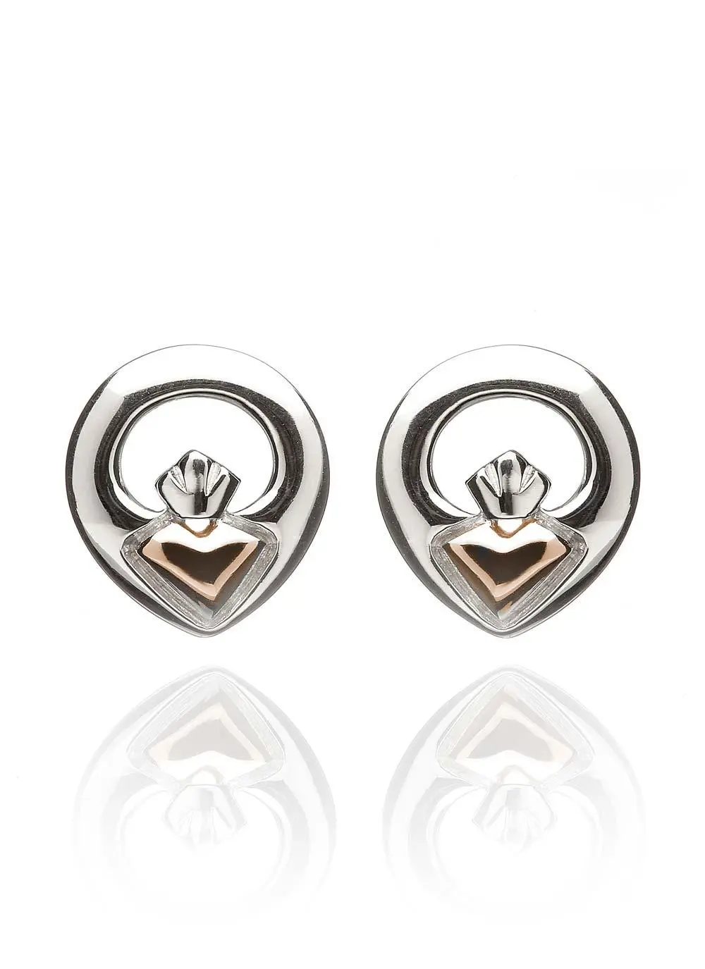 Iconic Claddagh Stud Earrings Silver & Rose Gold
