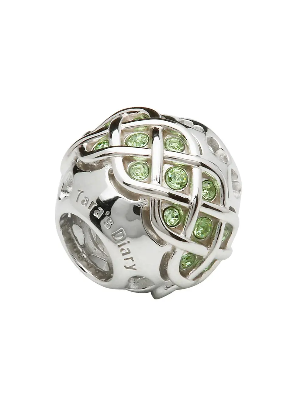 Intricate Celtic Knot Bead Adorned With Green Peridot Swarovski Crystals