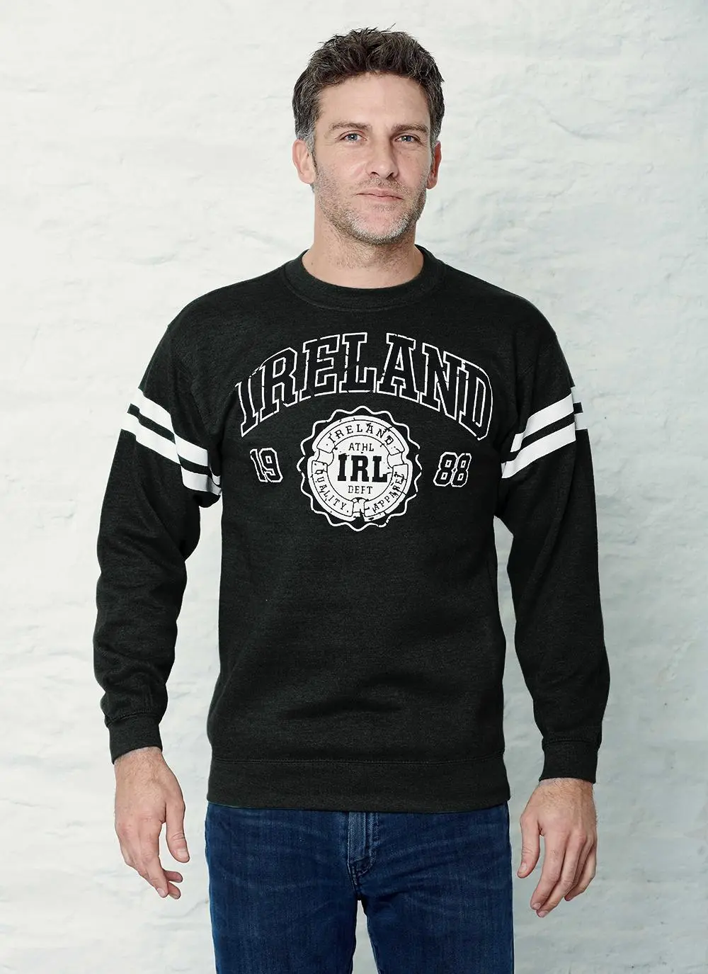 Ireland Stripe Sleeve Sweatshirt in Black | Blarney