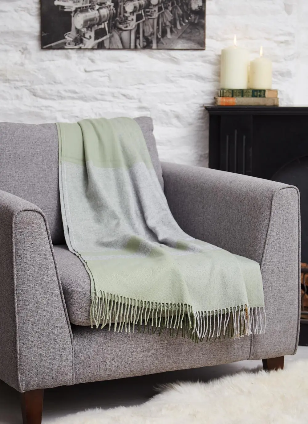 Irish Bug Green Cashmere Throw